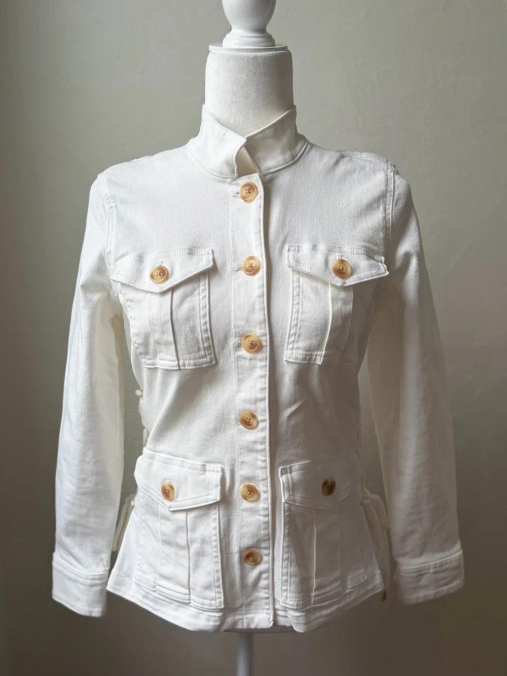 Spartina 449 Ivana Lace-Up Utility Jacket Pearl White Stretch Cotton XXS